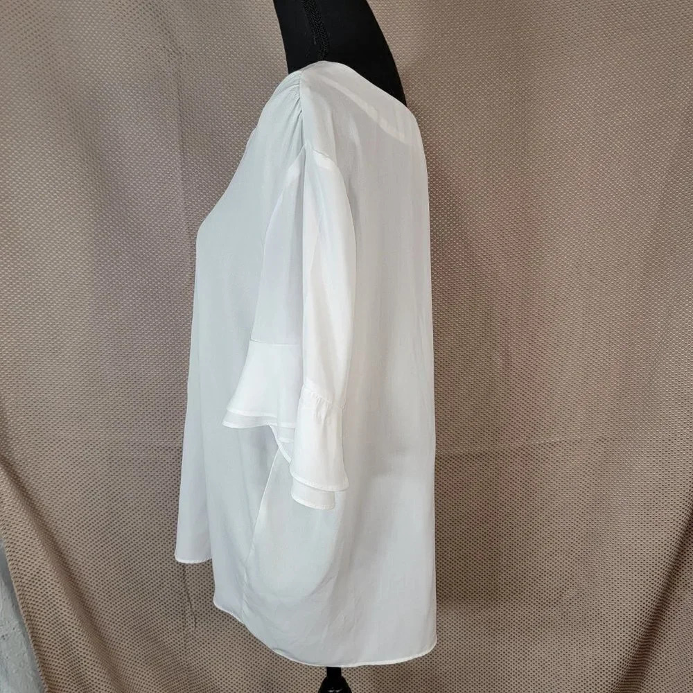 Zac & RACHEL White Chiffon Flowy Shirt Blouse Vneck Office Wear Business Sz XL - Picture 4 of 7